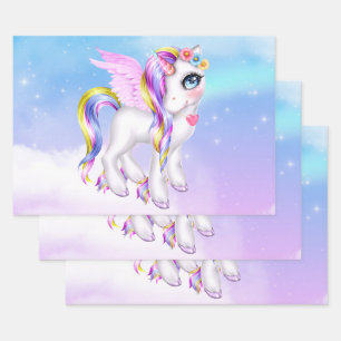 Hoja De Papel De Regalo Bonita unicornio con barro arco iris y cola