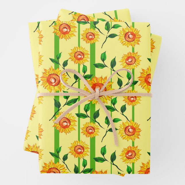 Hoja De Papel De Regalo Bonito acuarela girasoles deja regalo de Stalks (In situ)