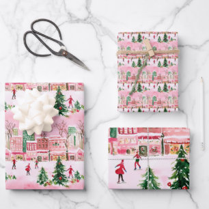 Hoja De Papel De Regalo bonito acuarela navidades patinando escena de la c