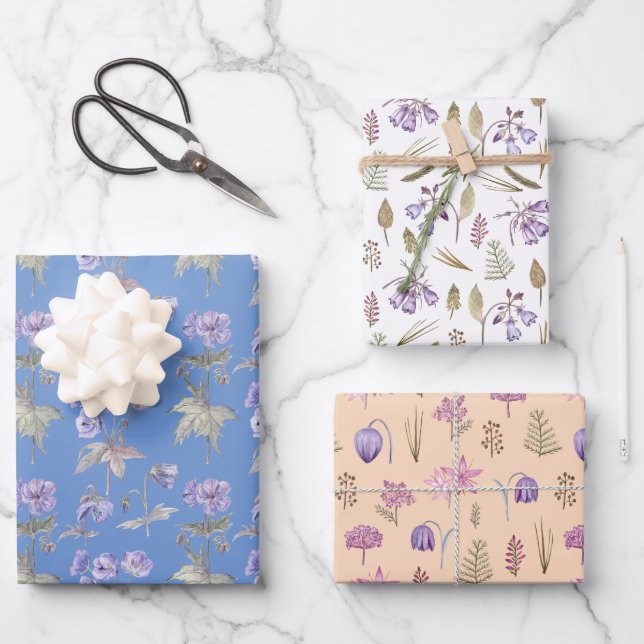 Hoja De Papel De Regalo Bonito Azul Naranja Blanco Inglés Flores Jardín (Anverso)