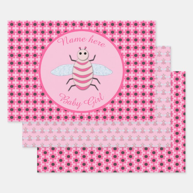 Hoja De Papel De Regalo Bonito Bebé Rosa Bee Personalizado (Set)