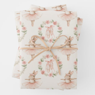 Hoja De Papel De Regalo bonito conejo de bailarina y flores