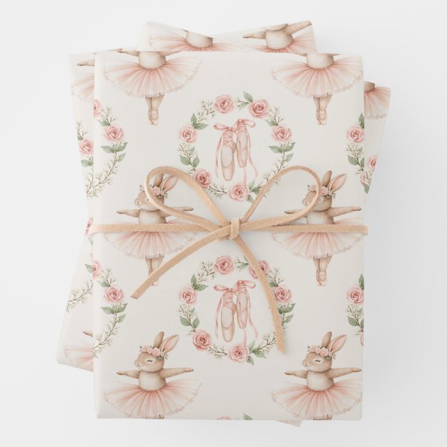 Hoja De Papel De Regalo bonito conejo de bailarina y flores (In situ)