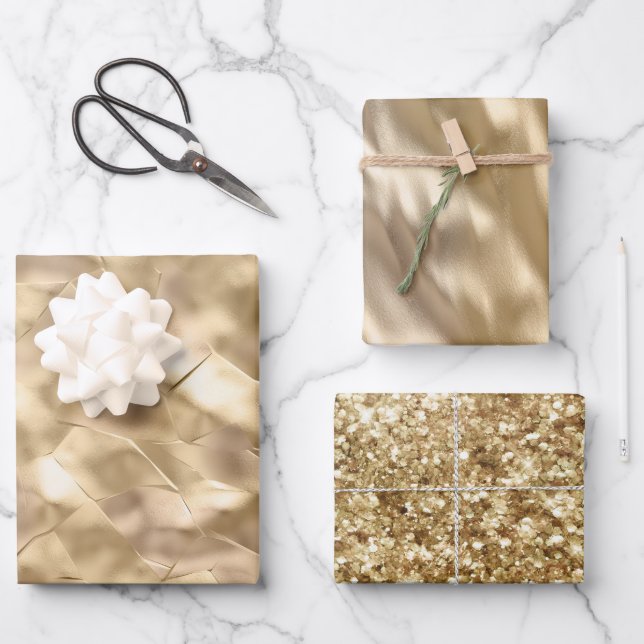 Hoja De Papel De Regalo Bonito elegante Champagne Gold Glam (Anverso)
