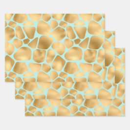 Hoja De Papel De Regalo Bonito fondo de menta con motivos de oro