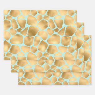 Hoja De Papel De Regalo Bonito fondo de menta con motivos de oro