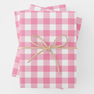 Hoja De Papel De Regalo Bonito Girly rosa y búfalo blanco Plaid Gingham