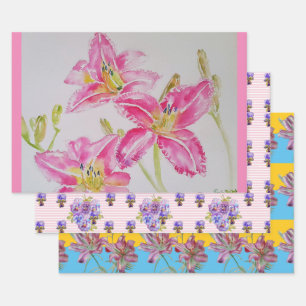 Hoja De Papel De Regalo Bonito Lily Rosa Flor Floral Lilies Acuarela