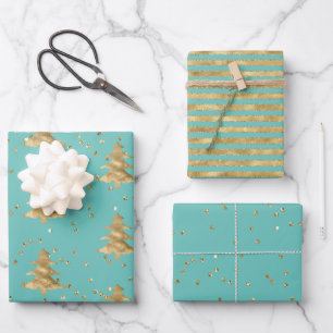 Hoja De Papel De Regalo Bonito Mint Gold Christmas Tree Glitz