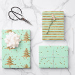 Hoja De Papel De Regalo Bonito Mint Green Gold Christmas Tree<br><div class="desc">Bonito Mint Green Gold Stripes Christmas Tree and Confetti sparkle puntos</div>