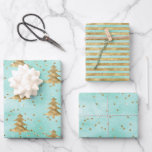 Hoja De Papel De Regalo Bonito Mint Green Watercolor Gold Christmas Tree<br><div class="desc">Bonito Mint Green Watercolor Gold Stripes Árbol de Navidad y puntos de brillo Confetti</div>