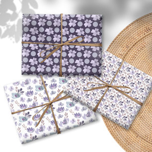Hoja De Papel De Regalo Bonito Morado Acuarela patrón floral