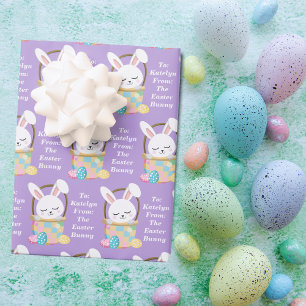 Hoja De Papel De Regalo Bonito Niños Personalizables Conejitos de Pascua
