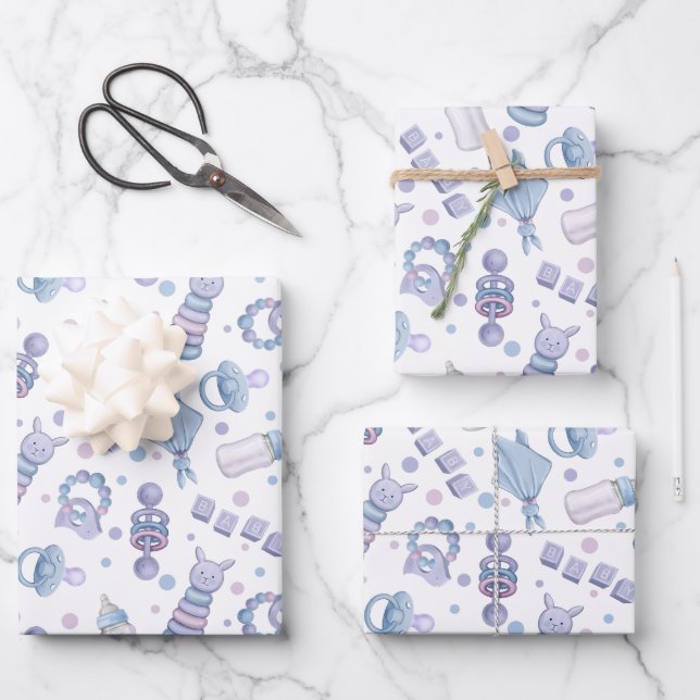 Hoja De Papel De Regalo Bonito Pastel Blue Baby Boy (Anverso)