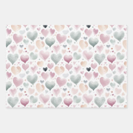 Hoja De Papel De Regalo Bonito Patrón de Corazón de Acuarela Pastel