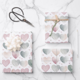 Hoja De Papel De Regalo Bonito Patrón de Corazón de Acuarela Pastel