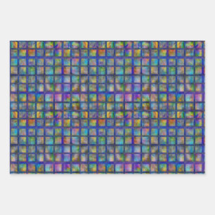 Hoja De Papel De Regalo Bonito Púrpura Tye Die Cuadrado Tile Grid Pattern