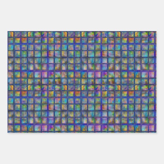 Hoja De Papel De Regalo Bonito Púrpura Tye Die Cuadrado Tile Grid Pattern (Anverso)