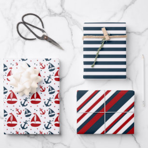 Hoja De Papel De Regalo Bonito regalo azul y rojo con temática náutica