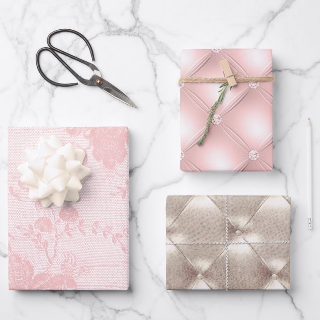 Hoja De Papel De Regalo Bonito Rosa Champagne Glam (Anverso)