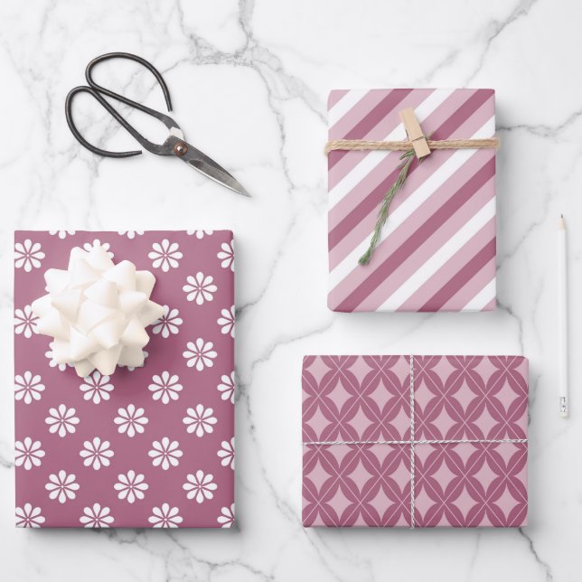 Hoja De Papel De Regalo Bonito Rosa Mauve para sus 3 años (Anverso)