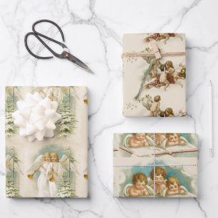 Hoja De Papel De Regalo Bonitos ángeles victorianos de Navidad