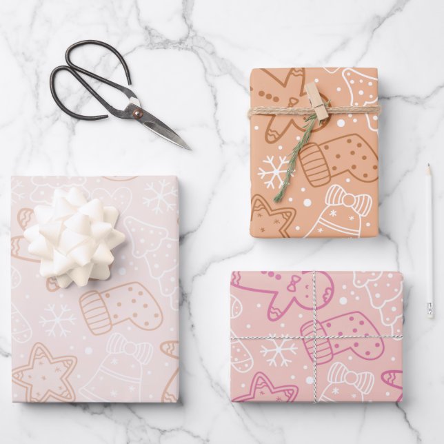 Hoja De Papel De Regalo Bonitos Árboles navideños escuchan Navidades estre (Anverso)