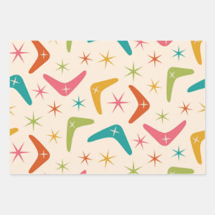 Hoja De Papel De Regalo Boomerang de mediados de siglo con estallidos de e