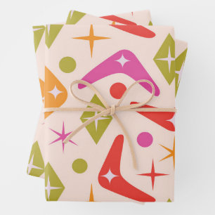 Hoja De Papel De Regalo Boomerangs coloridos de mediados de siglo con diam
