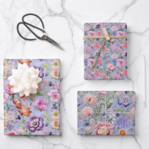 Hoja De Papel De Regalo Bordado Floral Púrpura