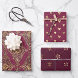 Hoja De Papel De Regalo Borgoña y oro París temática<br><div class="desc">Papel de envolvimiento de color borgoña y dorado en París en tres estilos diferentes.</div>