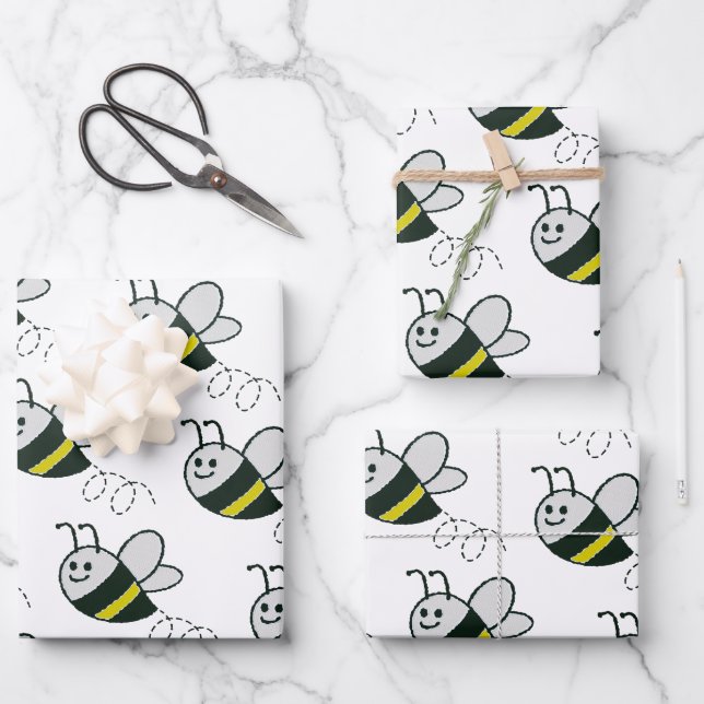 Hoja De Papel De Regalo Borroidery Print Cute Bee Baby Shower (Anverso)