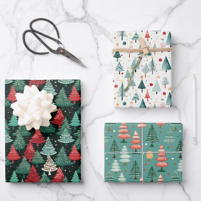 Hoja De Papel De Regalo Bosque de árbol de Navidad (Anverso)