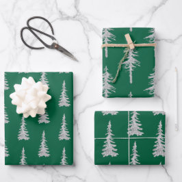 Hoja De Papel De Regalo Bosque de árboles de aleta de madera plateada verd