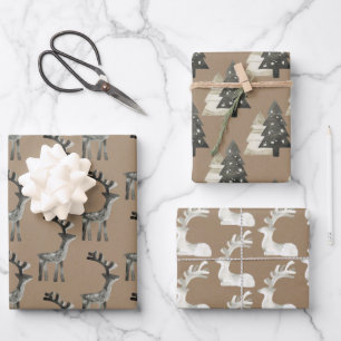 Hoja De Papel De Regalo Bosque de bosques de renos con pinturas rusticas d