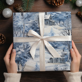Hoja De Papel De Regalo Bosque de invierno y Navidades de granero