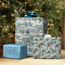 Hoja De Papel De Regalo Bosque de Navidades de acuarela de Woodland Winter