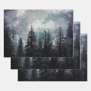 Hoja De Papel De Regalo Bosque de pino de invierno nublado