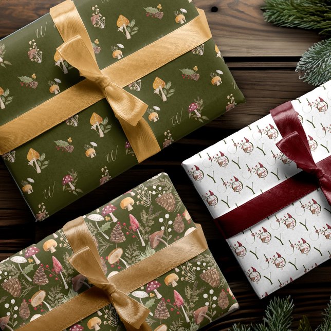 Hoja De Papel De Regalo Bosque de setas de madera rústica (Rustic Woodland Watercolor Woodsy Mushroom Forest Wrapping Paper Sheets)