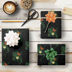 Hoja De Papel De Regalo Bosque Encantador Dríade Mujer Mariposa Fantasía