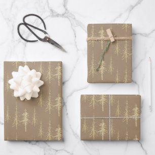 Hoja De Papel De Regalo Bosques Kraft Gold Scraggaggaggaggly Spruce Trees