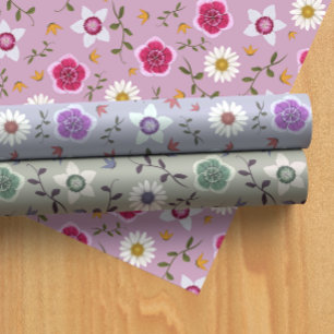 Hoja De Papel De Regalo Botánica floral rosa, púrpura y gris bonito