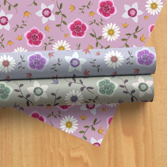 Hoja De Papel De Regalo Botánica floral rosa, púrpura y gris bonito (Subido por el creador)