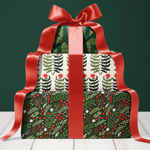Hoja De Papel De Regalo Botánica Navideña y Árbol de Navidad
