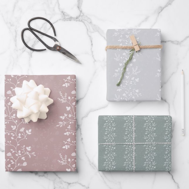 Hoja De Papel De Regalo Botanical Serenade delicate floral silhouette (Anverso)