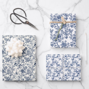 Hoja De Papel De Regalo Botánicas Azules Ornamentadas 3
