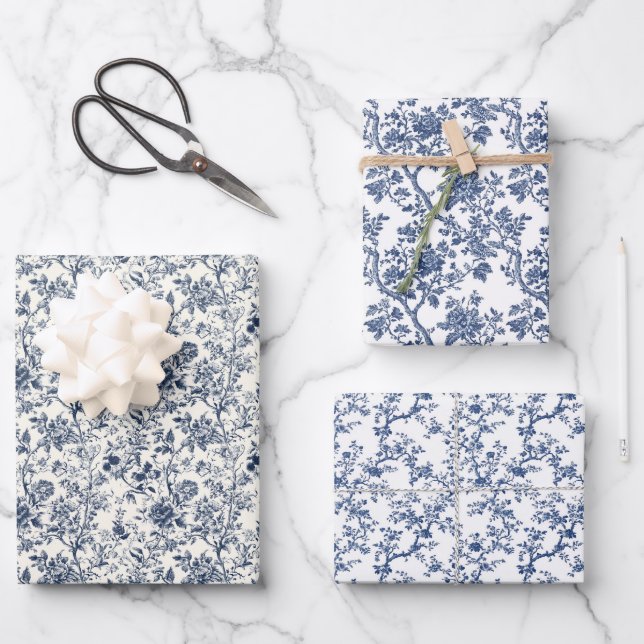 Hoja De Papel De Regalo Botánicas Azules Ornamentadas 3 (Anverso)