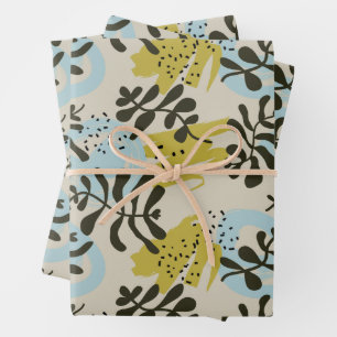 Hoja De Papel De Regalo Botánico abstracto bohemio verde azul pastel