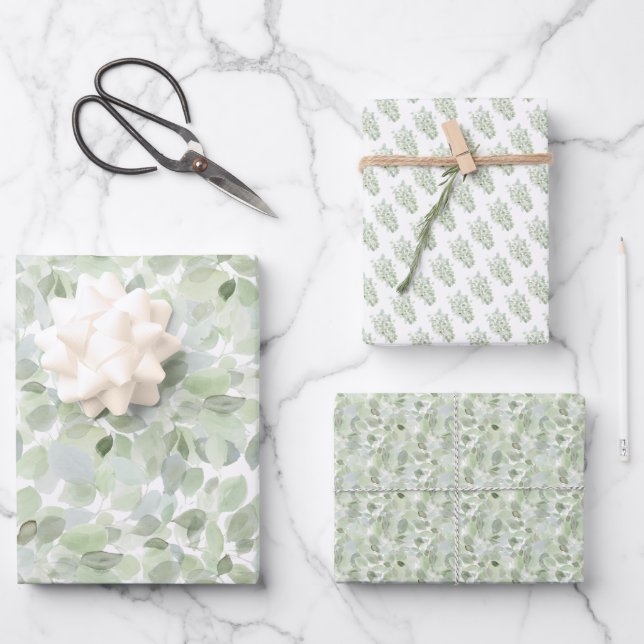 Hoja De Papel De Regalo Botánico acuarela  (Anverso)