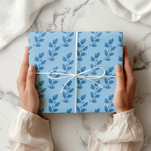 Hoja De Papel De Regalo Botánico Elegante de Acuarela en Pastel y Azul Osc